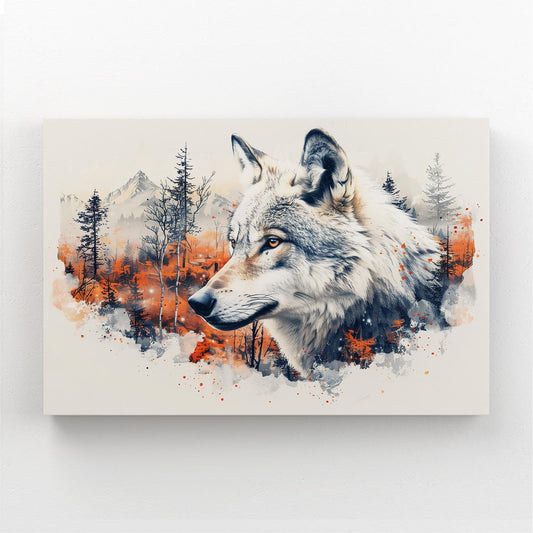 Wolf Wall Decor — watercolor canvas print in white tones, canvas print on white background