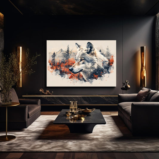 Wolf Wall Decor — watercolor canvas print in white tones, view 3