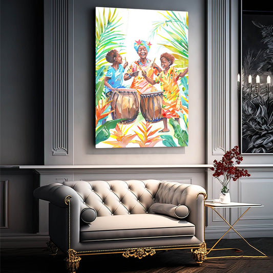 Women and Drum African Art — african art canvas print in orange tones, view 4