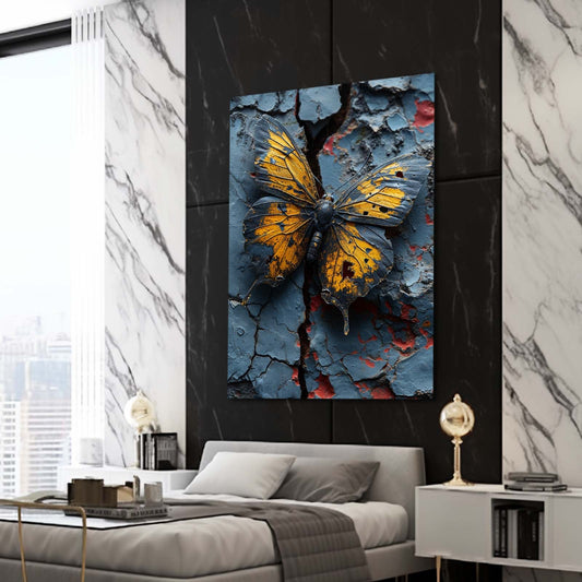 Worn Beauty Butterfly Wall Art — abstract canvas print in blue tones, view 3