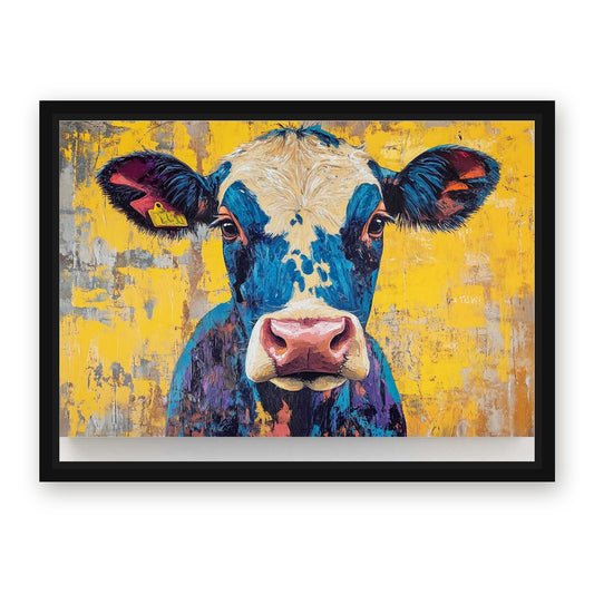 Yellow Cow Artwork – with Premium Black wood frame