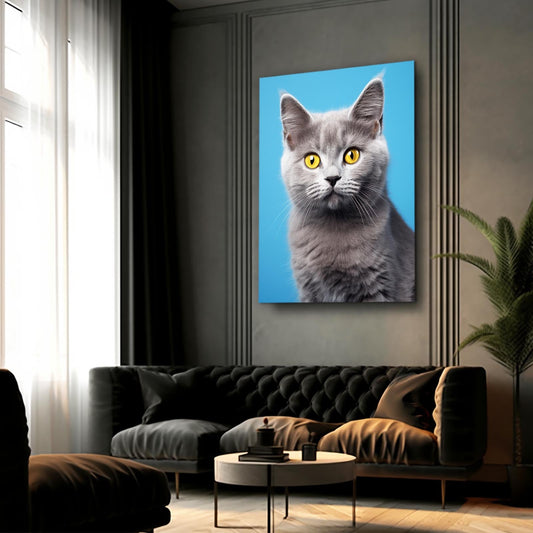 Yellow Eyes Cat Wall Art — photography canvas print in blue tones, view 3