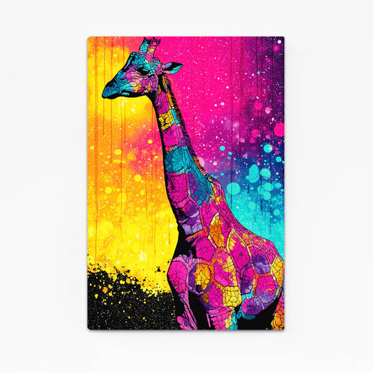 Colorful abstract giraffe painting on a white background