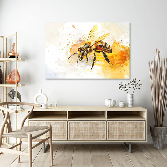 Yellow Splash Bee Art — contemporary canvas print in white tones, view 3