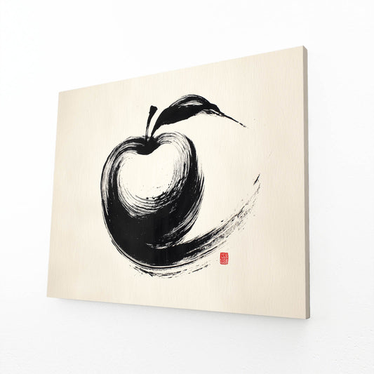 Zen Ink Stroke Apple Canvas Art – angled canvas view on white background