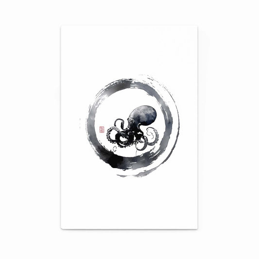 Zen Ring Sketch Octopus Wall Art – angled canvas view on white background