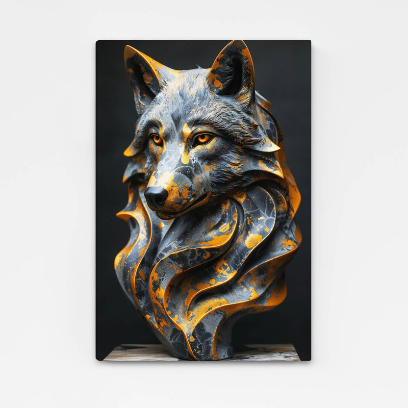 3D Carved Wolf Wall Art — 3d canvas print in white tones