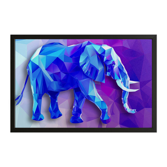 3D Elephant Wall Art — 3d canvas print in blue tones, with Premium Black frame on white background