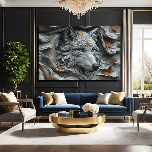 3D Wolf Wall Art — 3d canvas print in gray tones, view 3