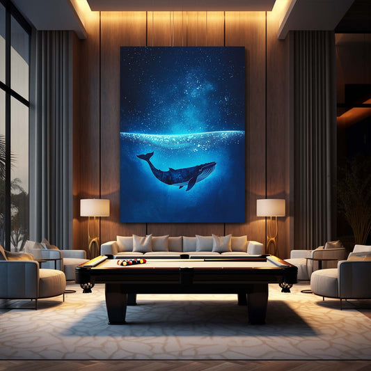 52 Hertz Mystical Whale Art — abstract canvas print in blue tones, view 3