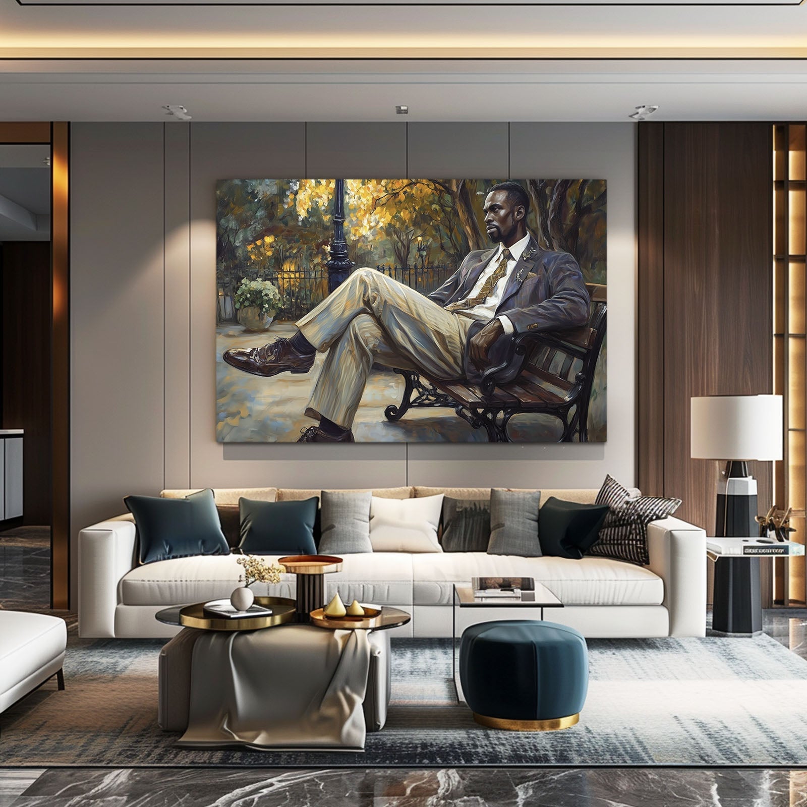 Bench African Wall Art — classic canvas print in brown tones, view 4