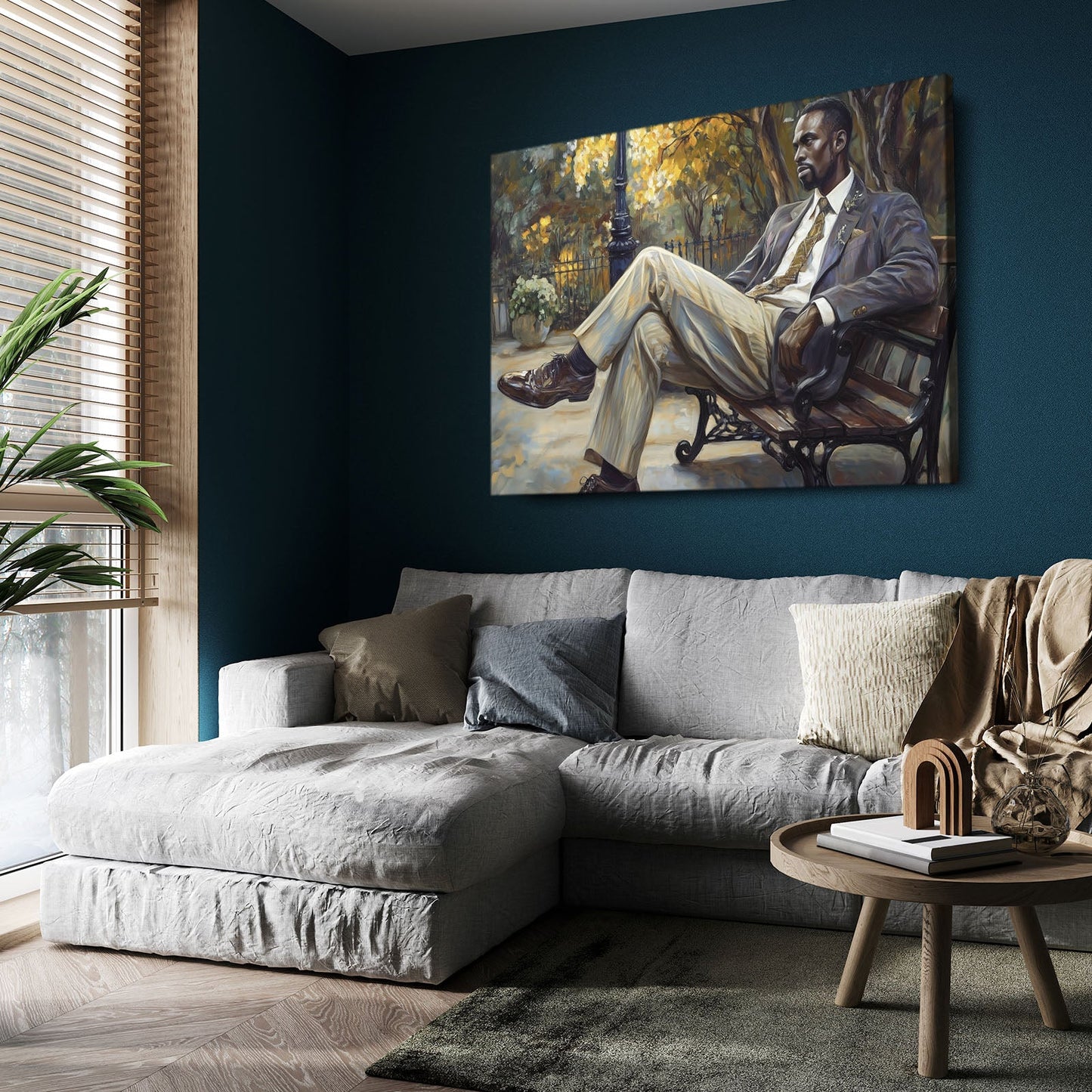 Bench African Wall Art — classic canvas print in brown tones, view 3