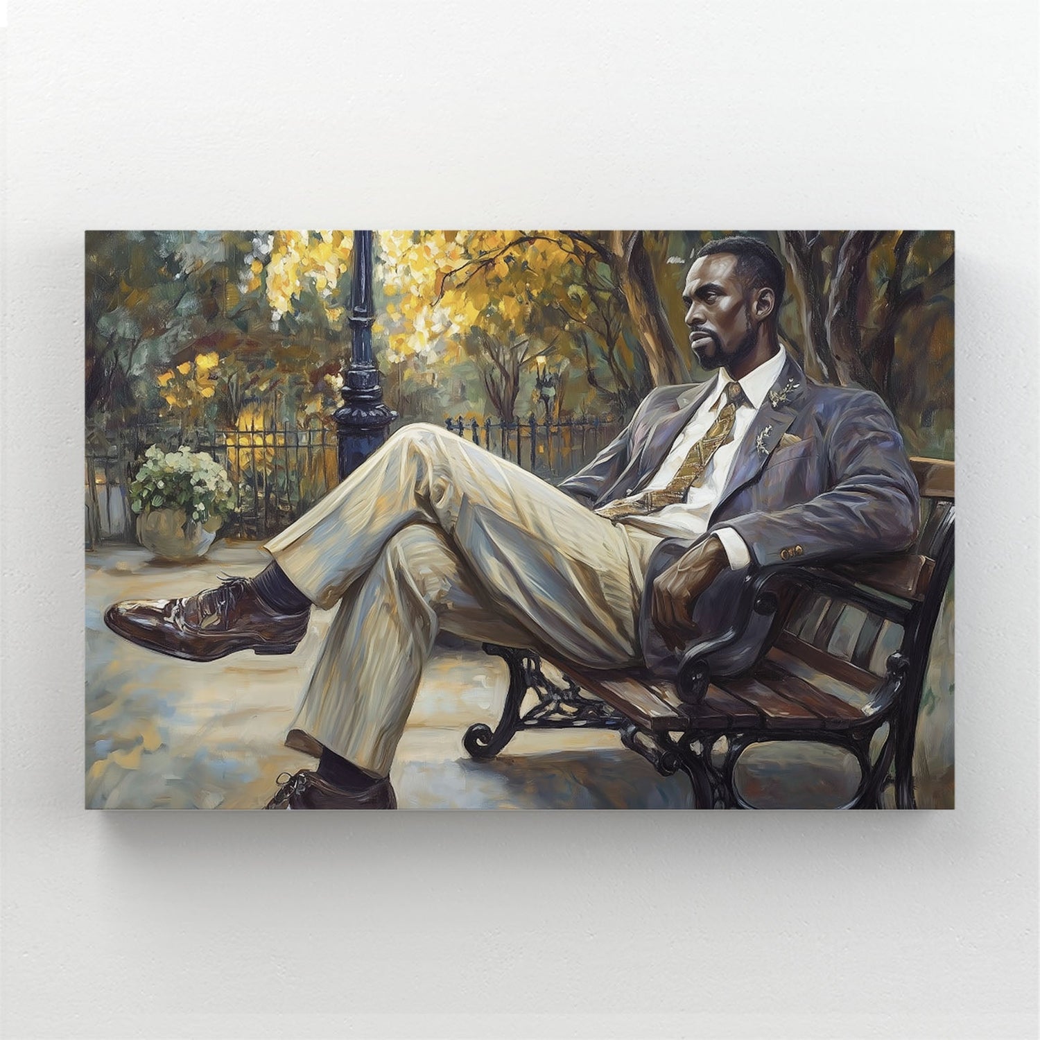 Bench African Wall Art — classic canvas print in brown tones