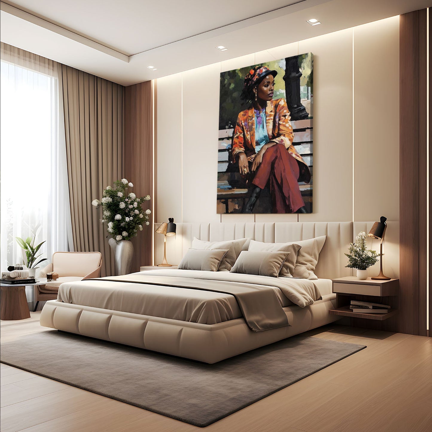 Women Sitting African Wall Art — portrait canvas print in red tones, view 4