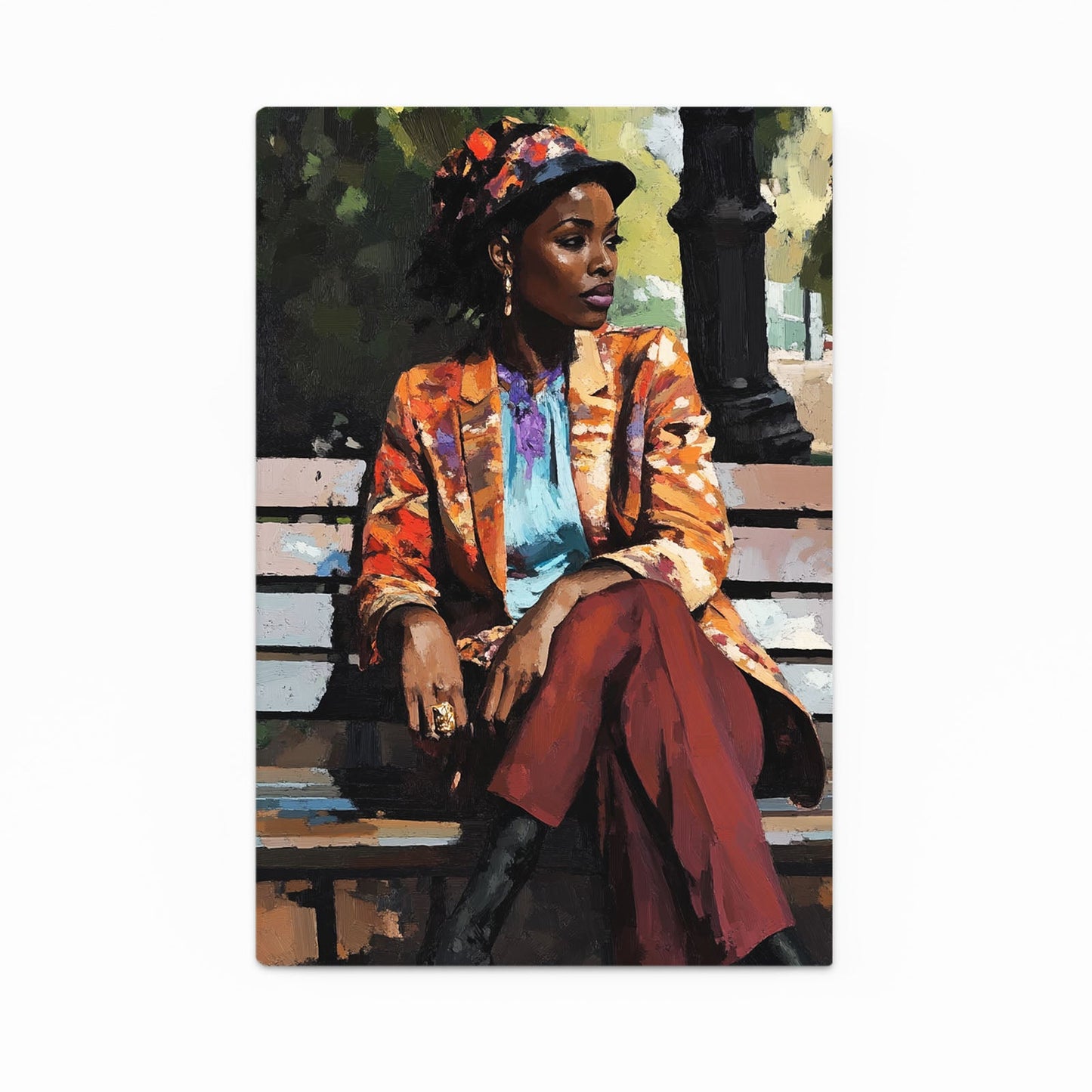 Women Sitting African Wall Art — portrait canvas print in red tones