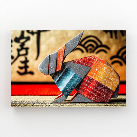 Abstract Bunny Wall Art – angled canvas view on white background