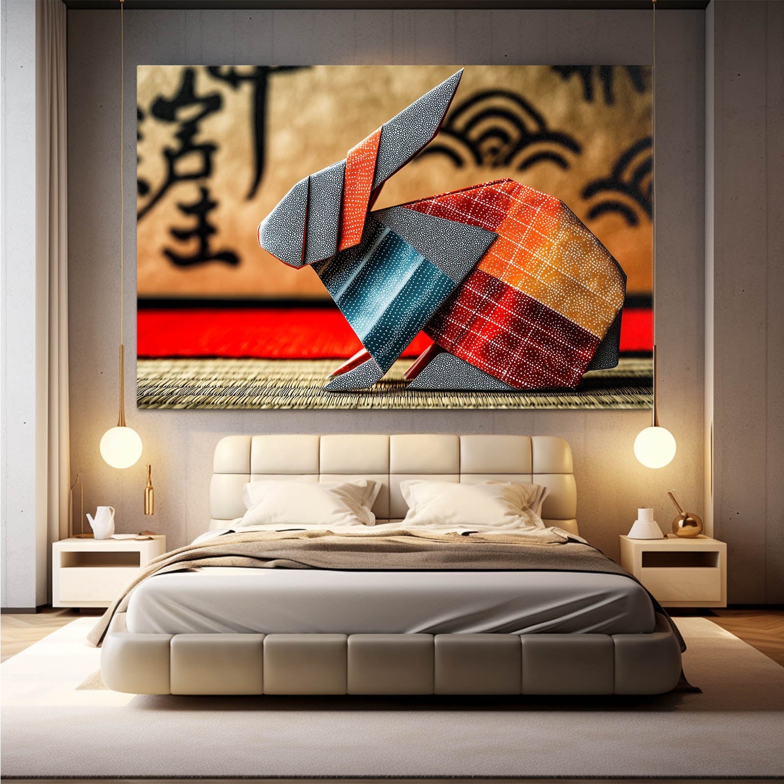 Abstract Bunny Wall Art – angled canvas view on white background