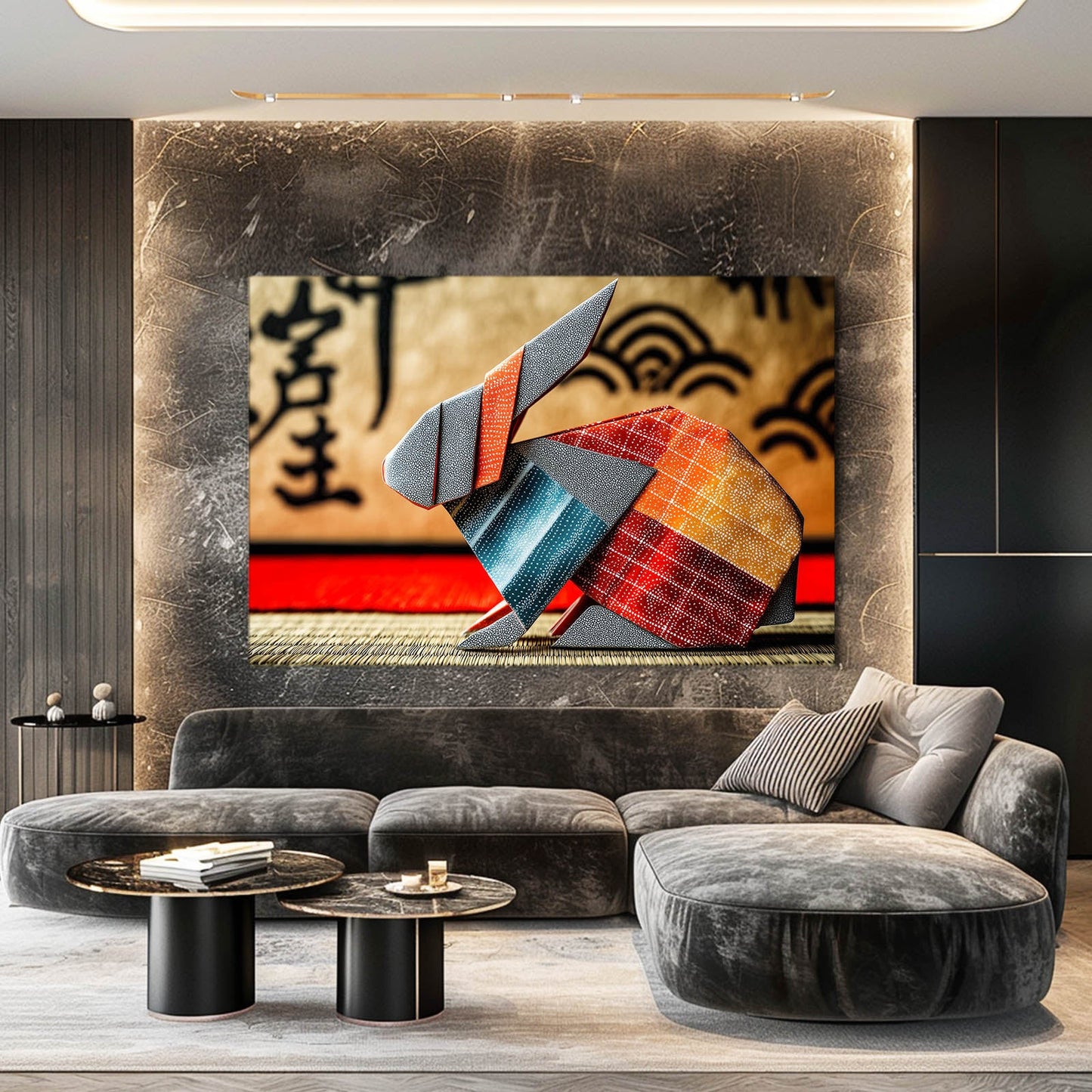 Abstract Bunny Wall Art – angled canvas view on white background