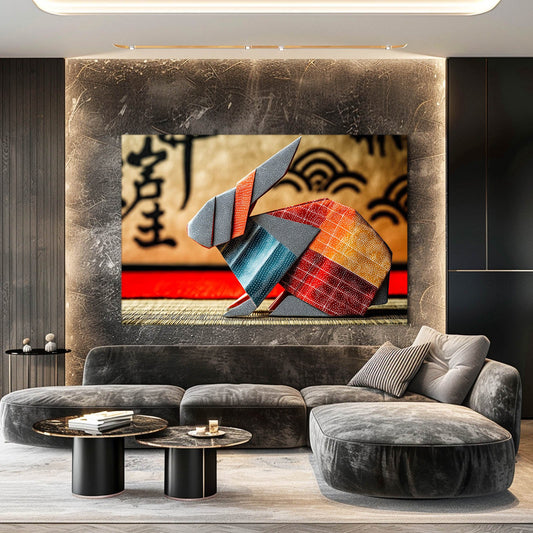 Abstract Bunny Wall Art – angled canvas view on white background