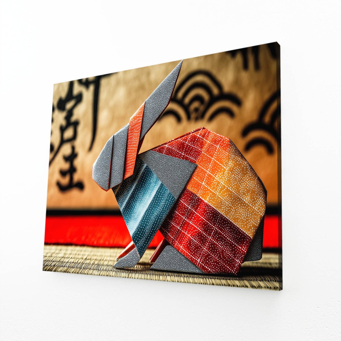Abstract Bunny Wall Art – angled canvas view on white background