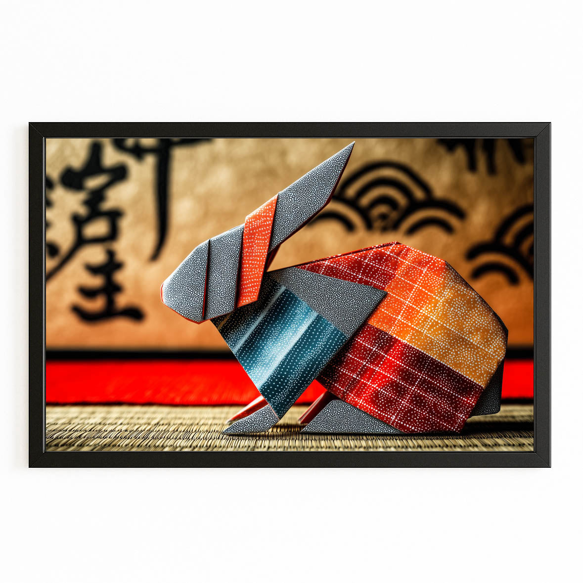 Abstract Bunny Wall Art – with Premium Black frame on white background