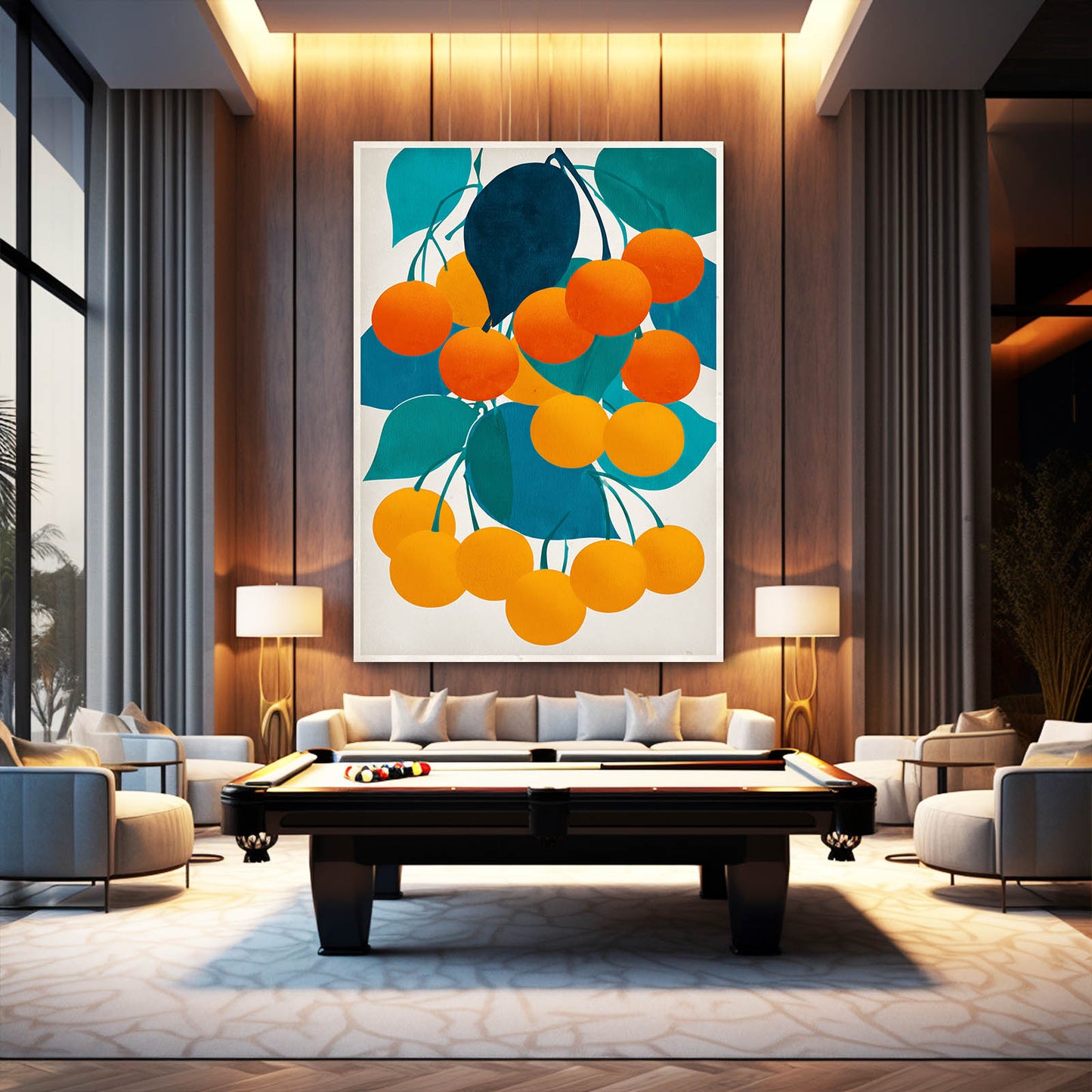 Abstract Cherry Cluster Fruit Wall Art – styled in a furnished interior