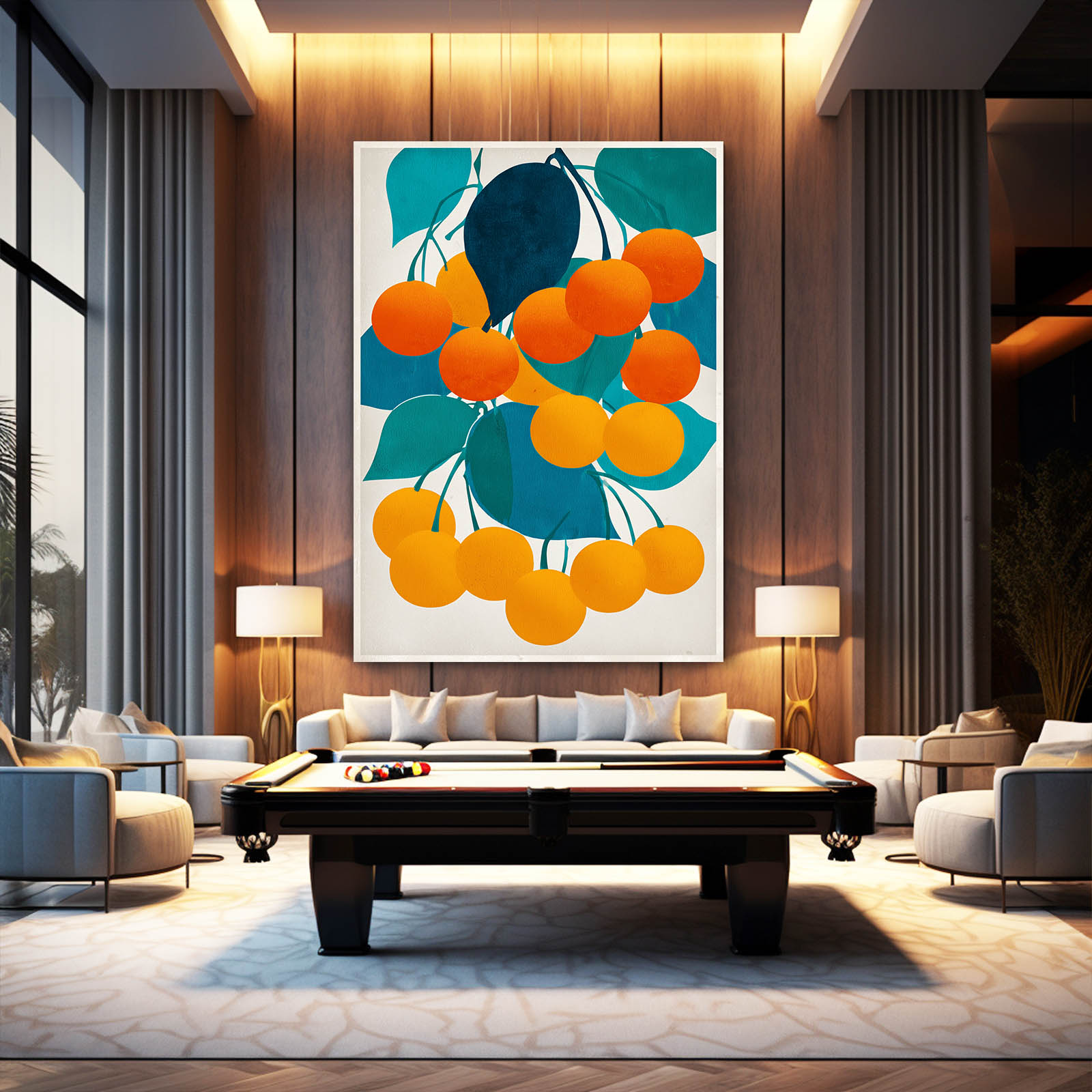 Abstract Cherry Cluster Fruit Wall Art – styled in a furnished interior