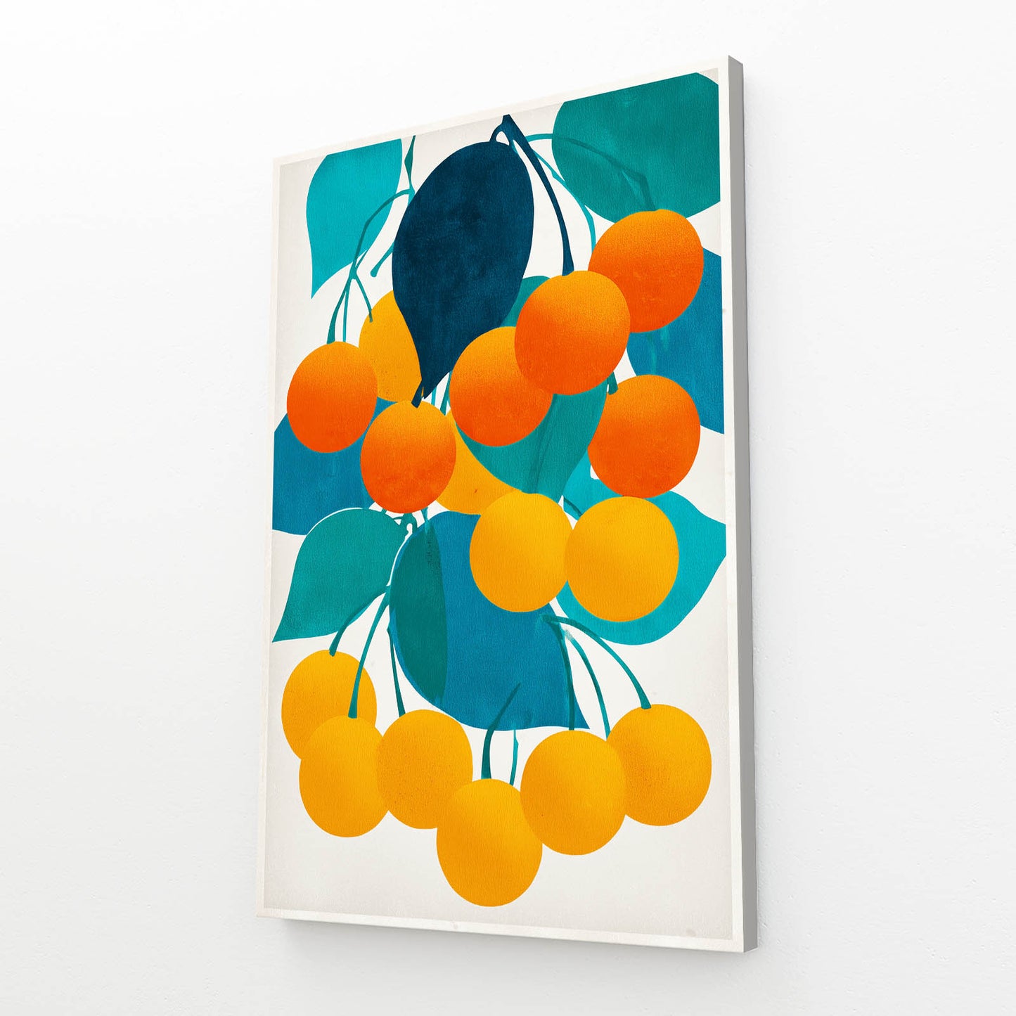 Abstract Cherry Cluster Fruit Wall Art – angled canvas view on white background