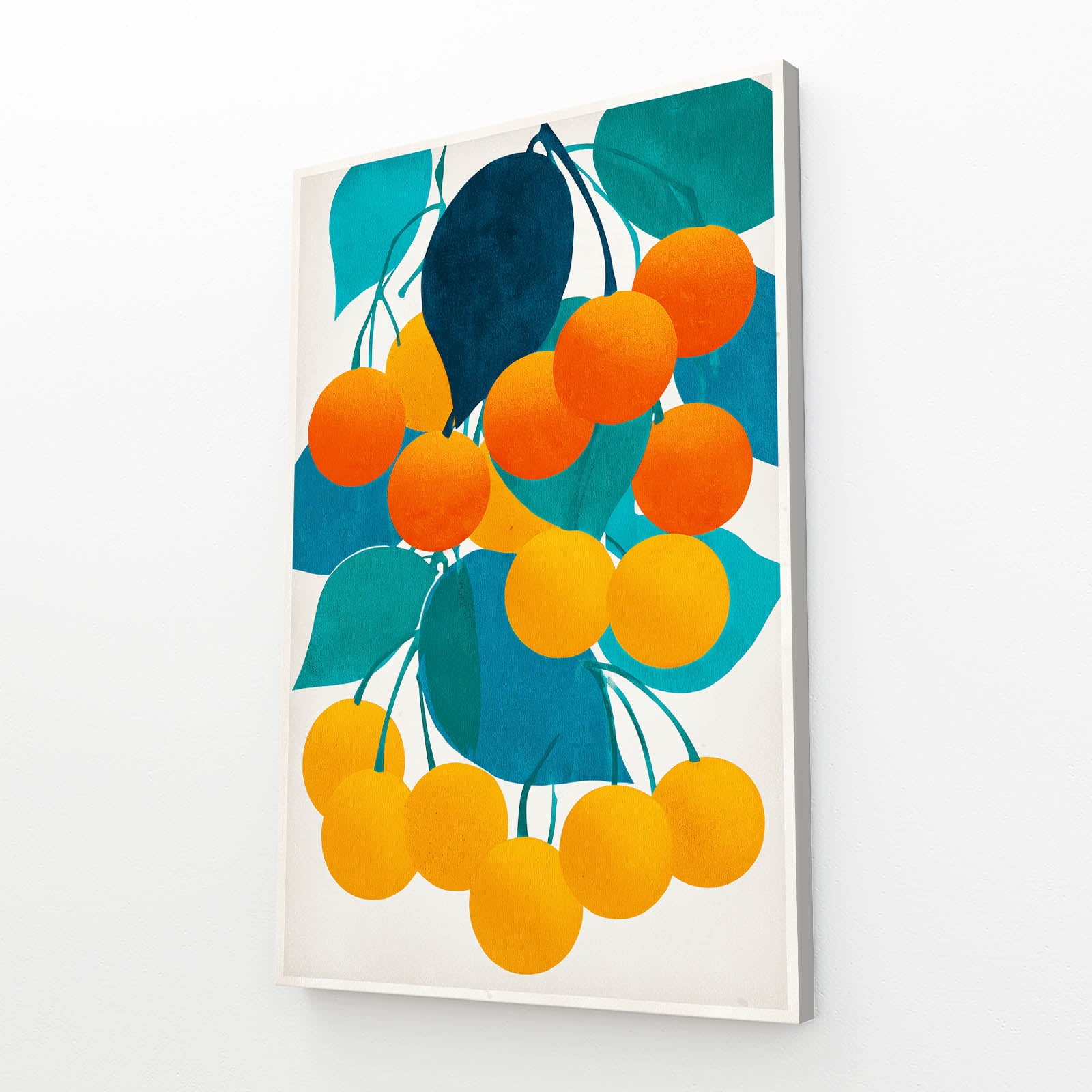 Abstract Cherry Cluster Fruit Wall Art – angled canvas view on white background