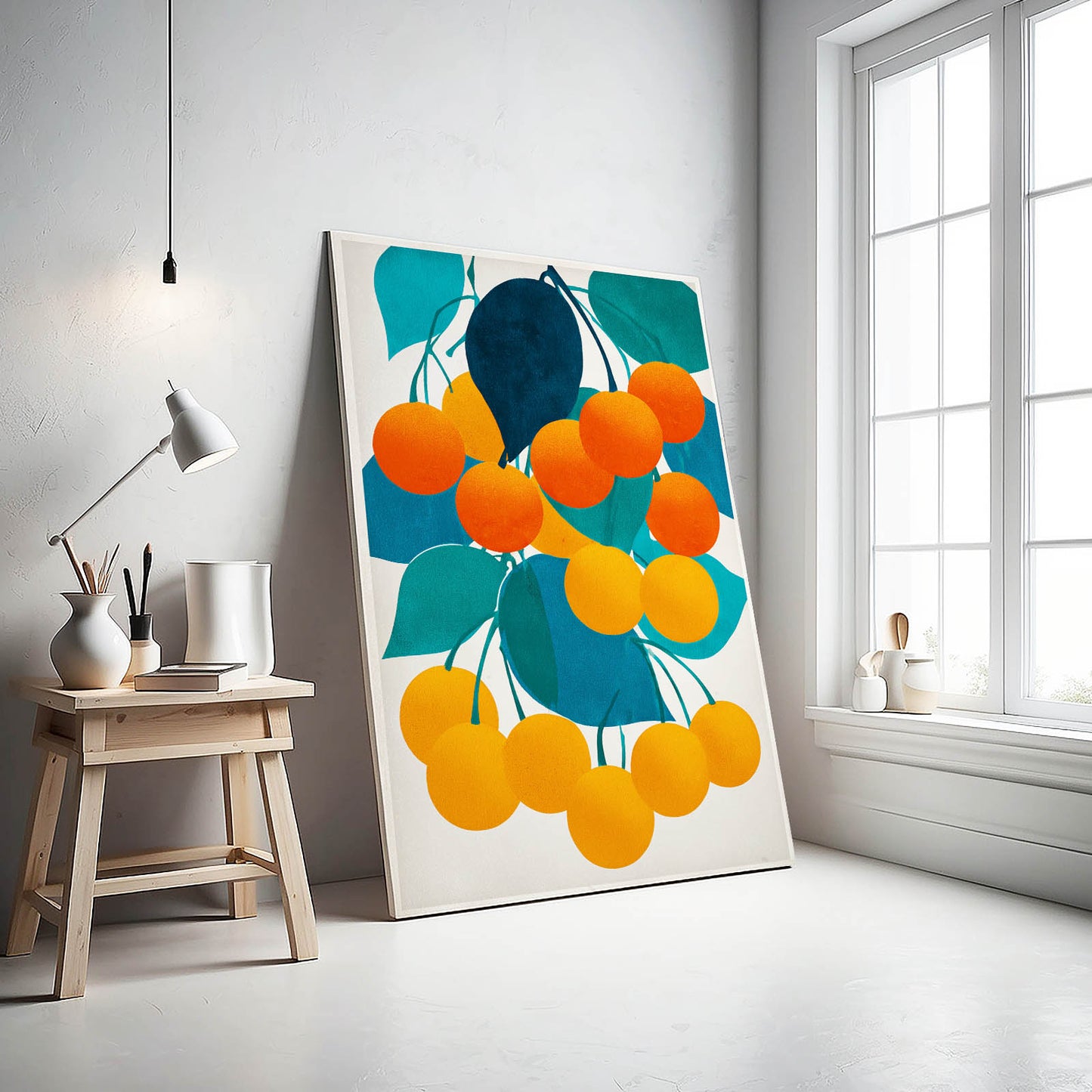 Abstract Cherry Cluster Fruit Wall Art – styled in a furnished interior