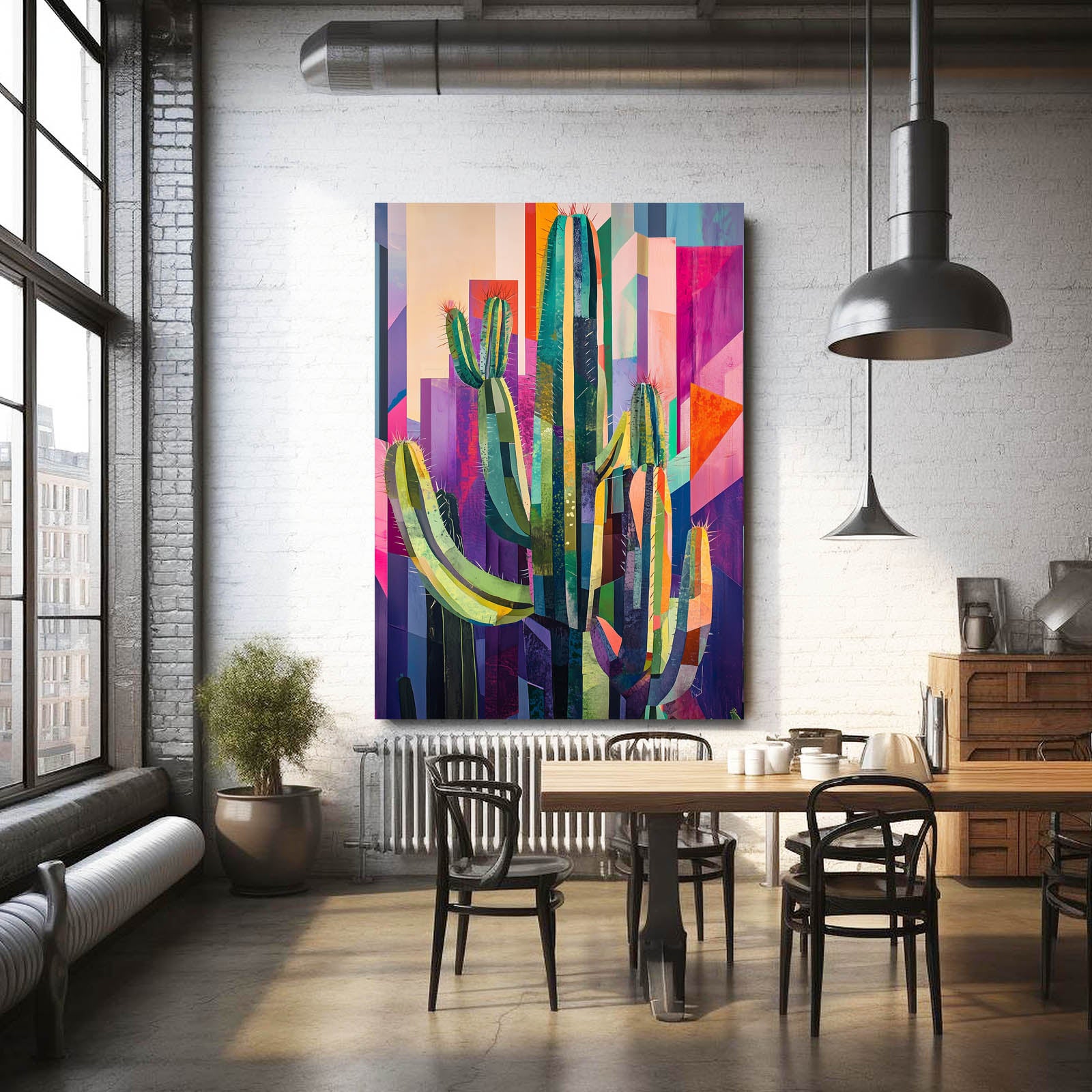 Abstract Color Panels Cactus Prints – styled in a furnished interior