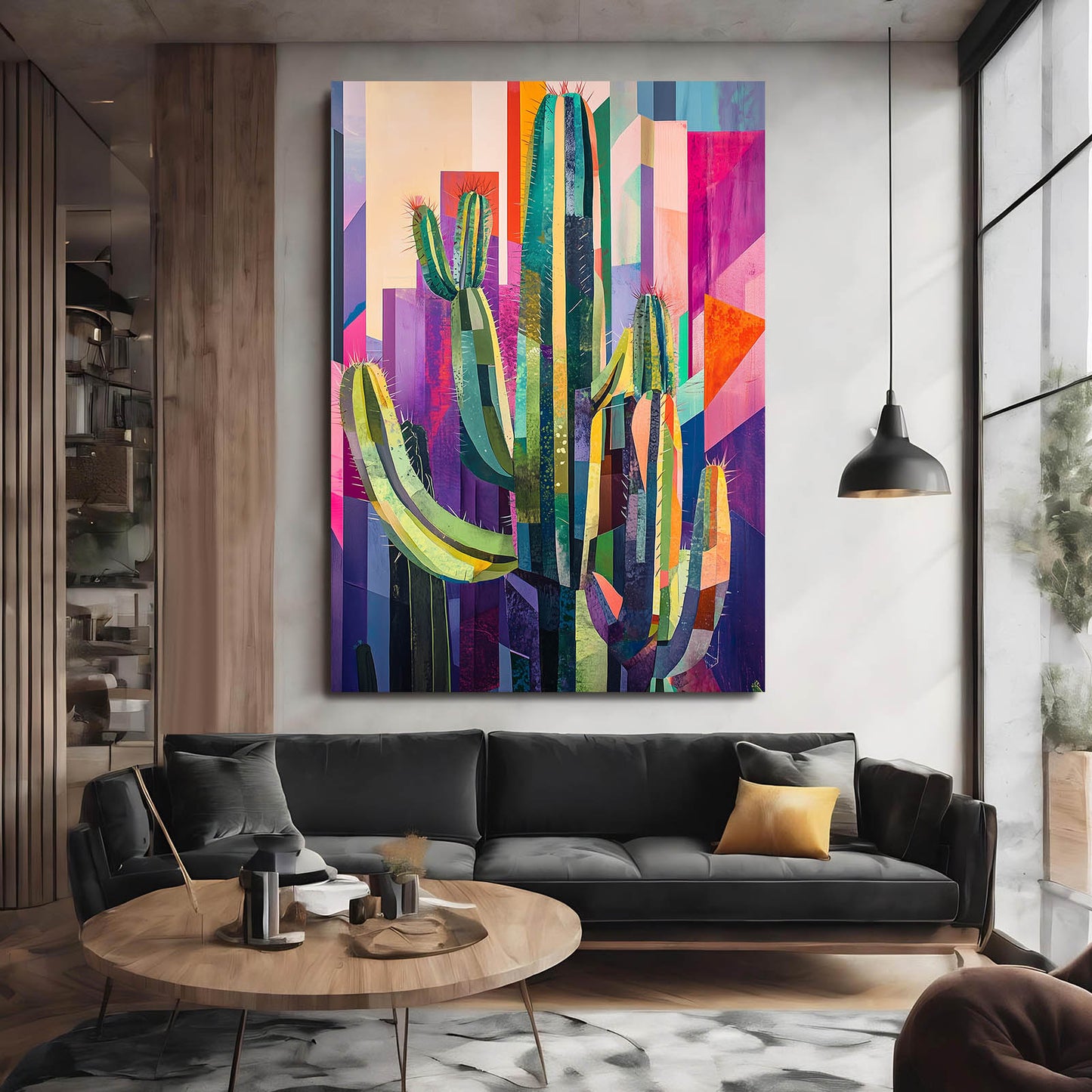 Abstract Color Panels Cactus Prints – styled in a furnished interior