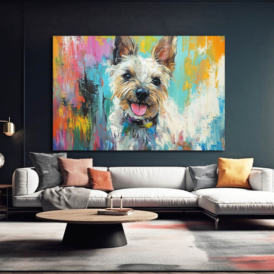 Abstract Dog Artwork — contemporary canvas print in white tones, view 3