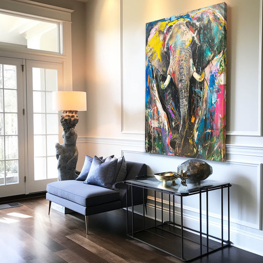 Abstract Expressionist Elephant Art — abstract canvas print in brown tones, view 3