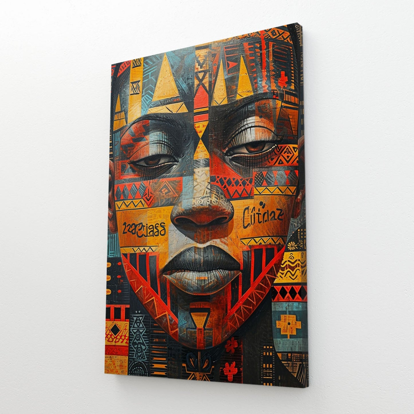 Abstract Face African Art — african art canvas print in orange tones, view 2