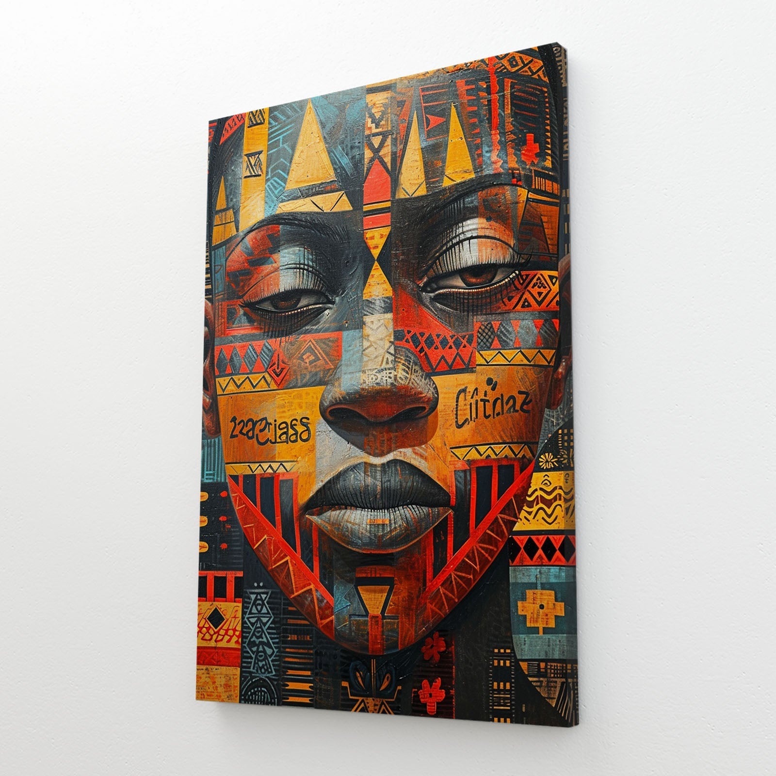 Abstract Face African Art — african art canvas print in orange tones, view 2