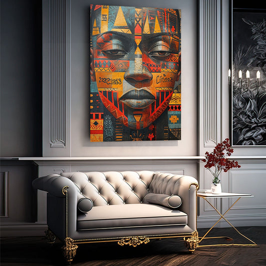 Abstract Face African Art — african art canvas print in orange tones, view 3
