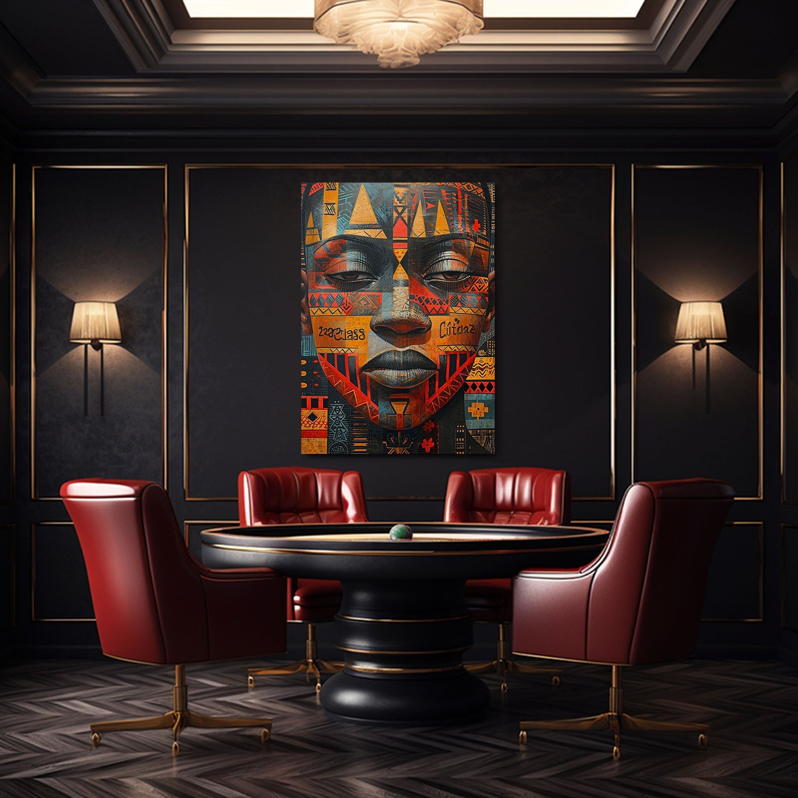 Abstract Face African Art — african art canvas print in orange tones, view 4