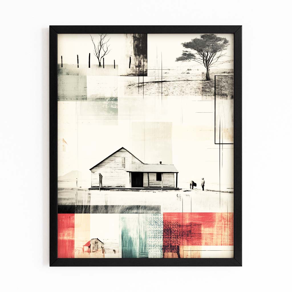 Abstract Farmhouse Collage Farmhouse Canvas Art – with Premium Black frame on white background