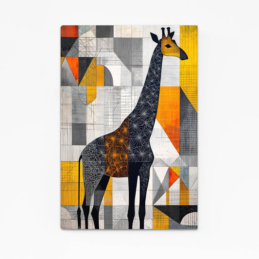 Abstract art print of a giraffe with geometric patterns on a white background