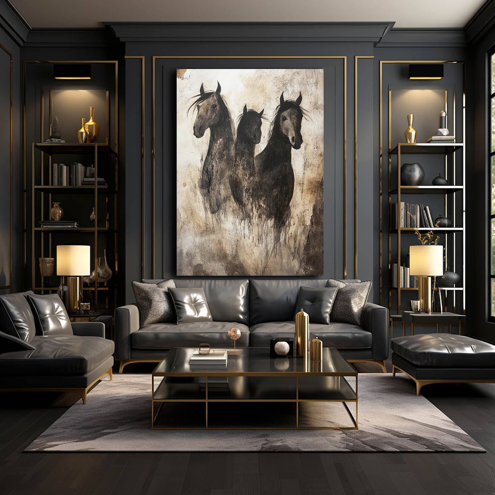Abstract Horse Art – angled canvas view on white background