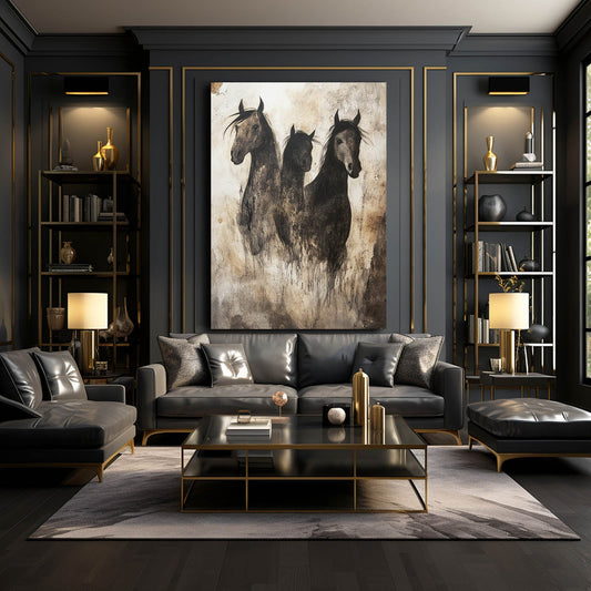 Abstract Horse Art – angled canvas view on white background