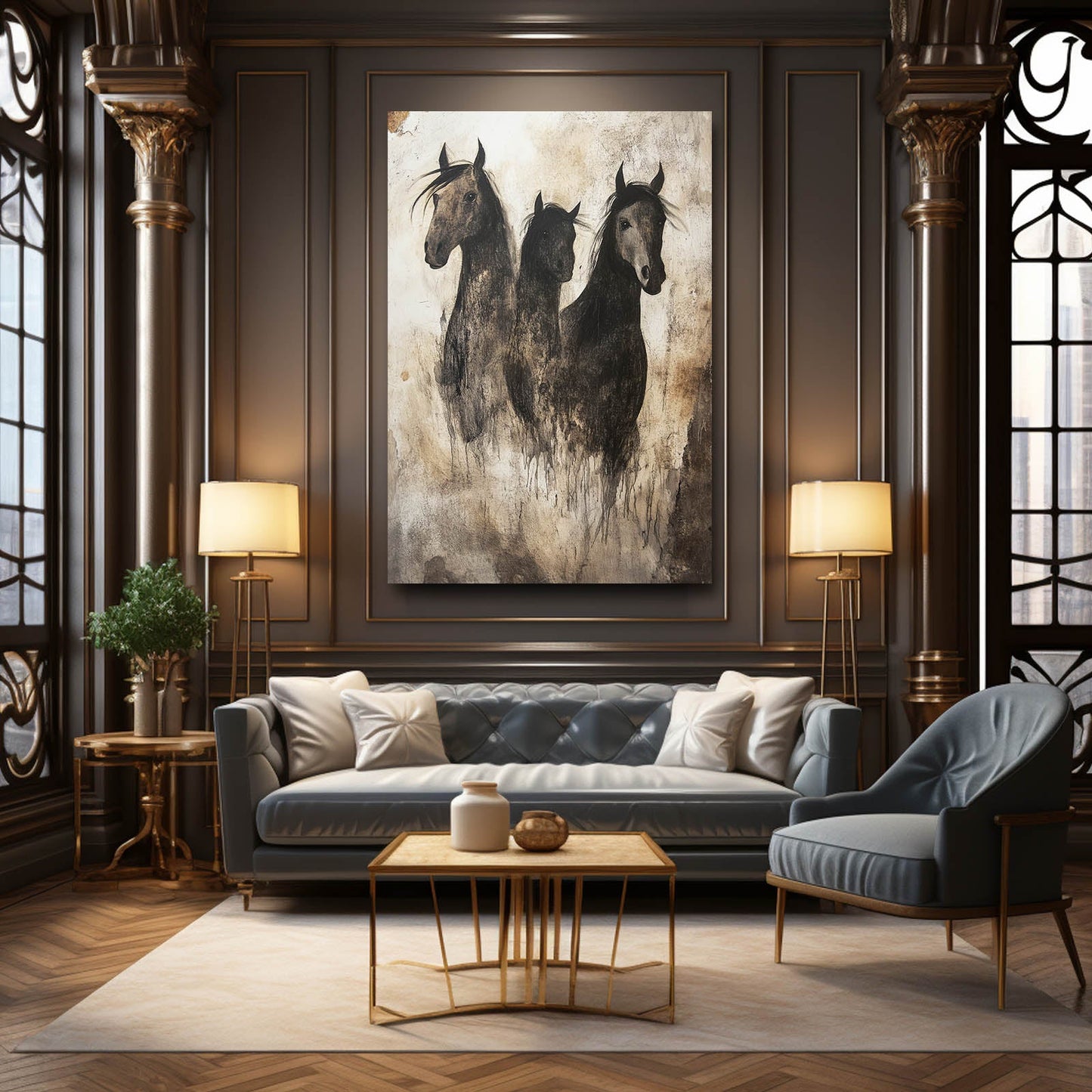 Abstract Horse Art – angled canvas view on white background