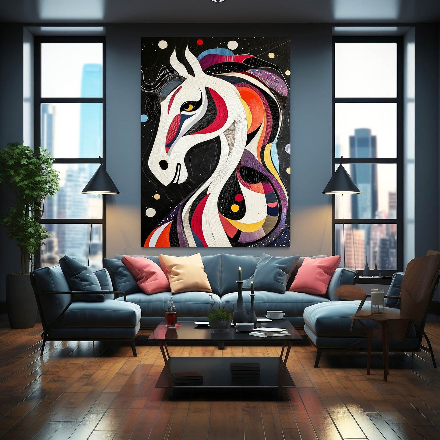 Abstract Horse Artwork – angled canvas view on white background