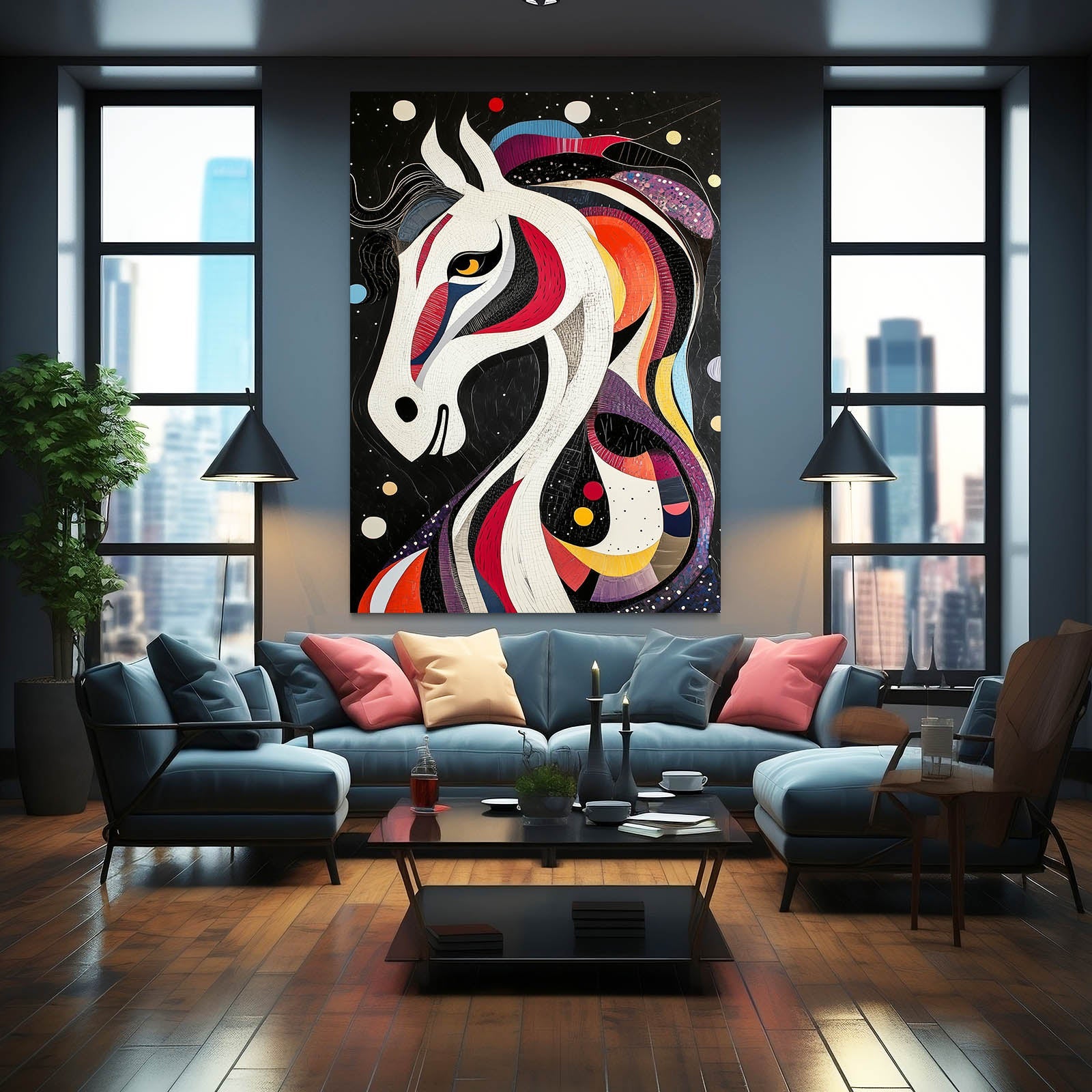 Abstract Horse Artwork – angled canvas view on white background