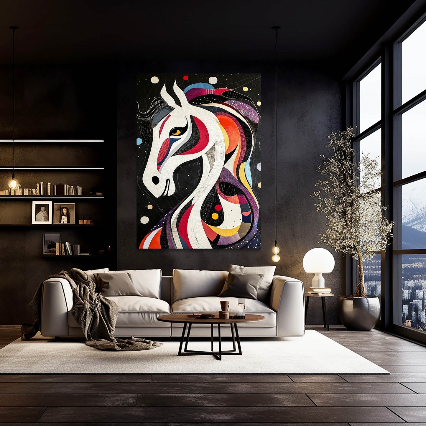 Abstract Horse Artwork – angled canvas view on white background