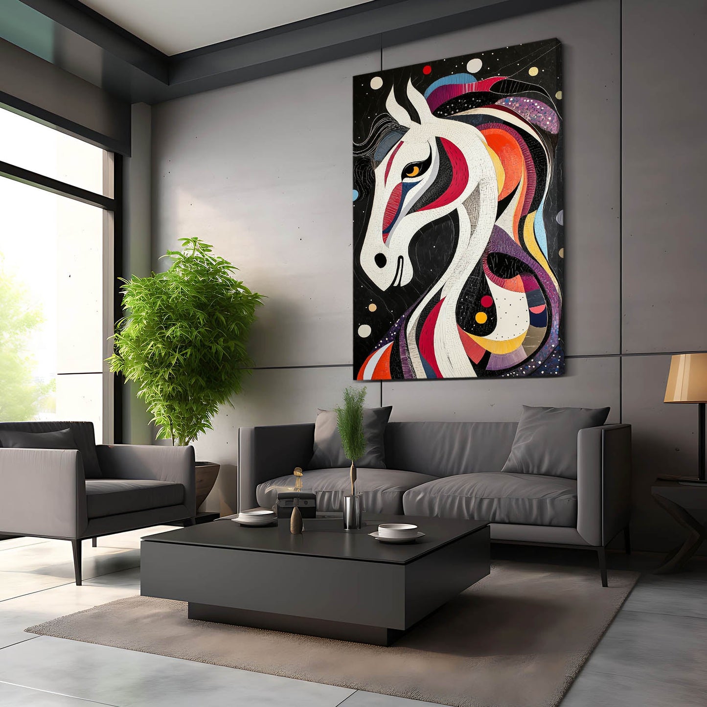 Abstract Horse Artwork – angled canvas view on white background