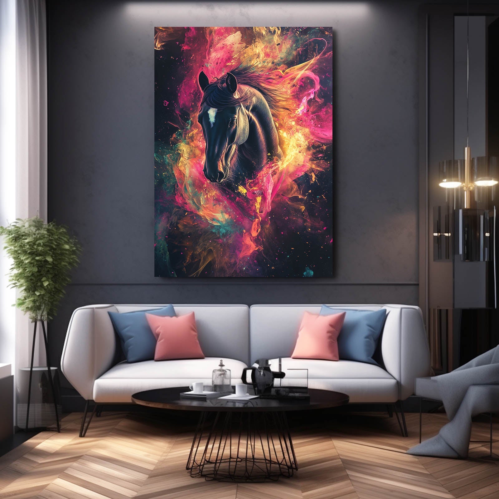 Abstract Horse Wall Art – angled canvas view on white background