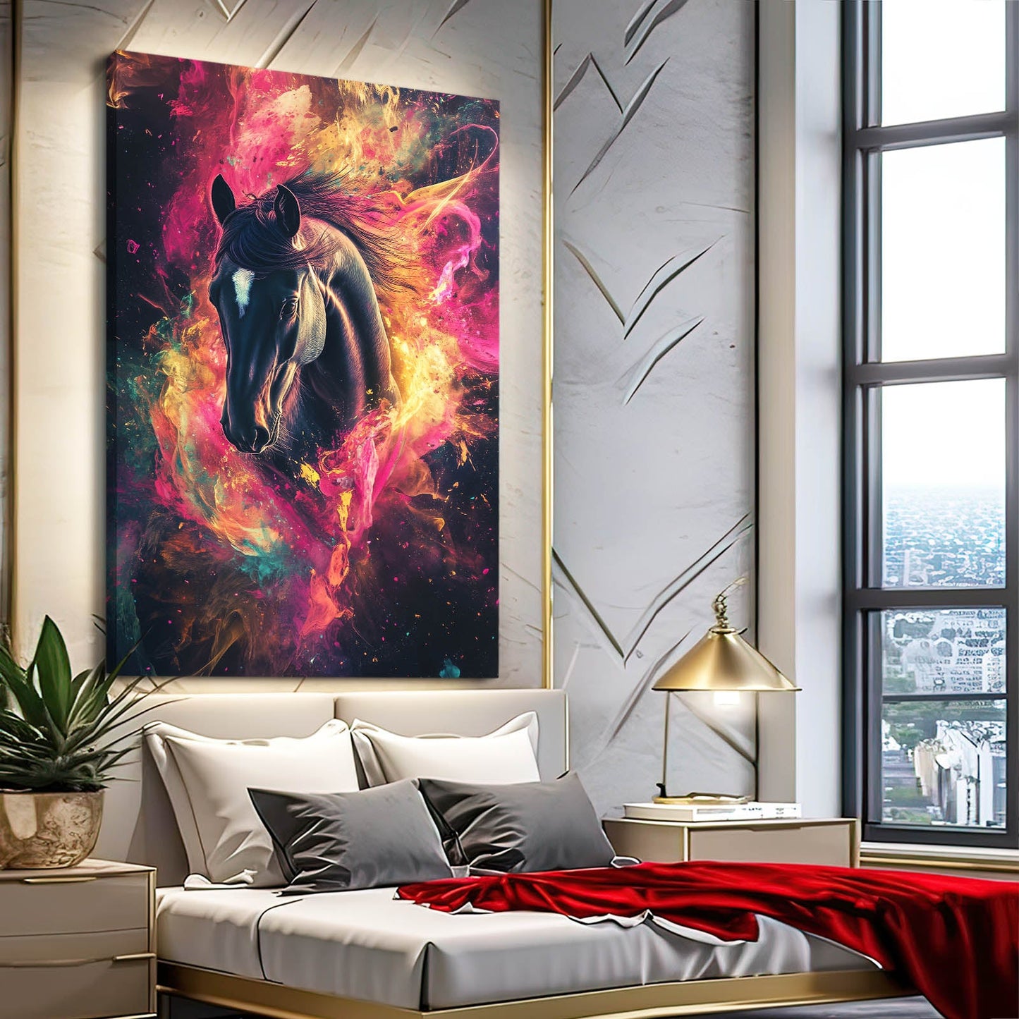 Abstract Horse Wall Art – angled canvas view on white background