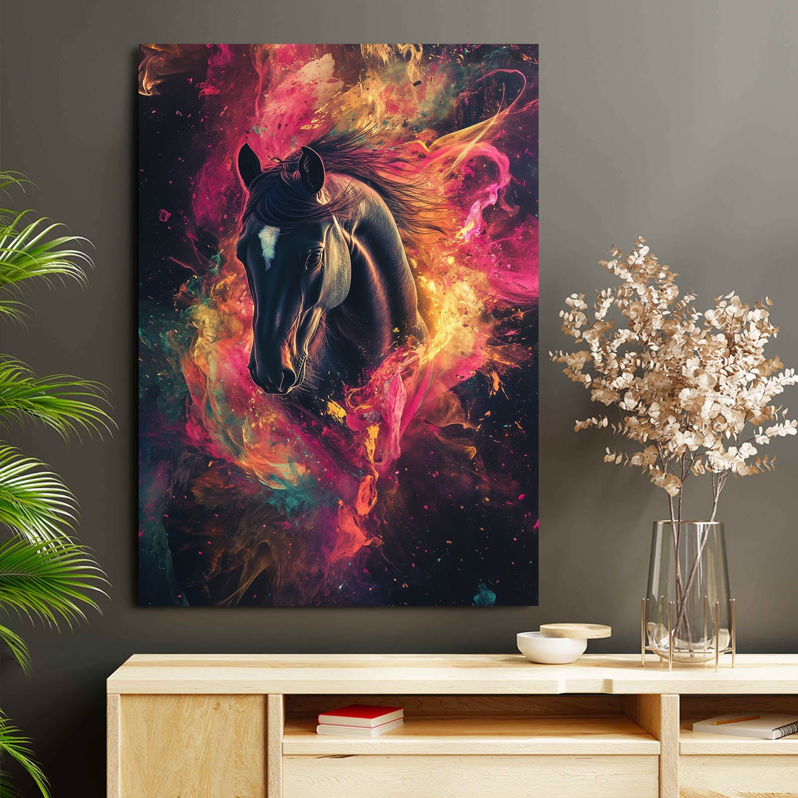 Abstract Horse Wall Art – angled canvas view on white background